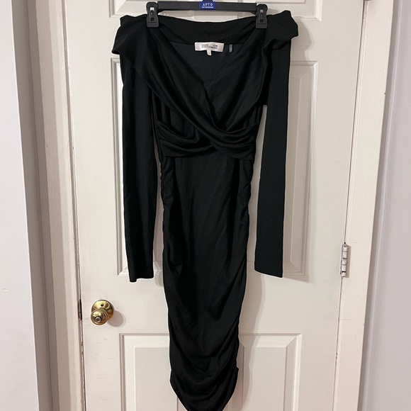 Diane Von Furstenberg Off the Shoulder Black Long Sleeve Dress - Picture 1 of 4